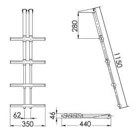 Fürdőlétra kitolható 115 cm 4 fokos inox