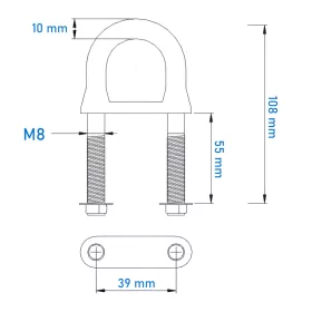 Vonószem talpas M8 U 10x108 mm inox 