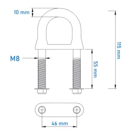 Vonószem talpas M8 U 10x115 mm inox 