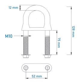 Vonószem talpas M10 U 12x128 mm inox 