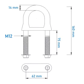 Vonószem talpas M12 U 14x160 mm inox 