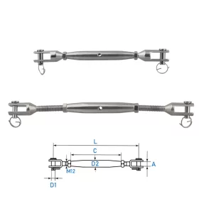 Kötélfeszítő inox M12 305-420 mm inox