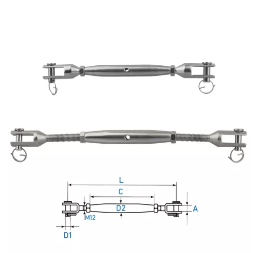 Kötélfeszítő inox M12 305-420 mm inox