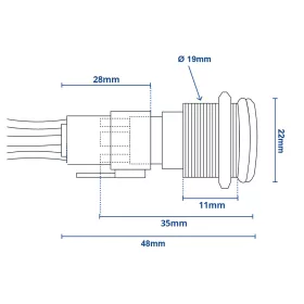 Nyomógomb ON-OFF (KI-BE) 12V 10 A kék